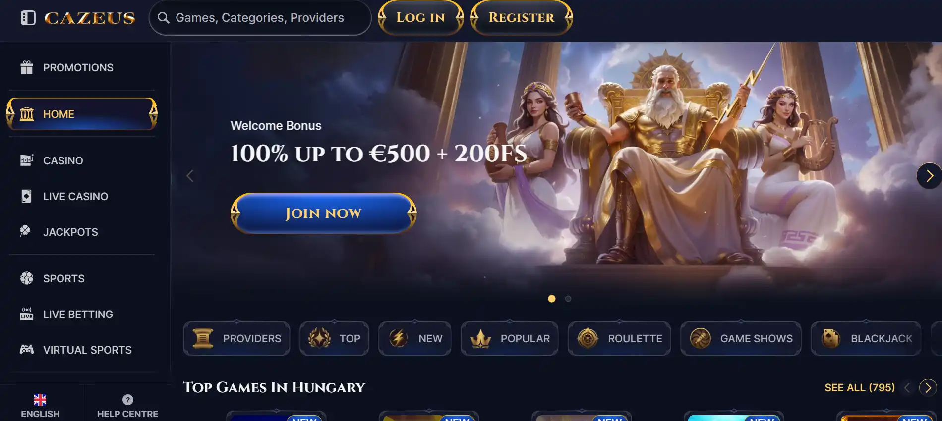 Cazeus official website interface overview
